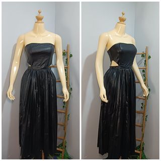 Black Dress Tube Pleated Dress Cut Out Style  Pu Leather Party Event Rare Dress