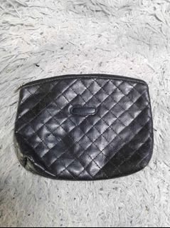 Black Zipper Quilted Leather Coin Purse