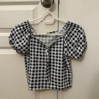 Blue Checked Crop Top