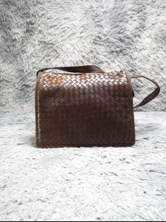 Bottega Veneta Dark Brown Woven Leather Crossbody Bag