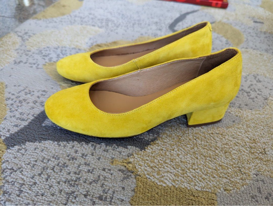 new yellow suede court leather heels branded Women s Fashion Footwear Heels on Carousell
