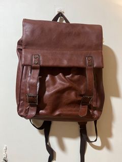 Brown Buckle Leather-Styled Japanese School-Style Backpack