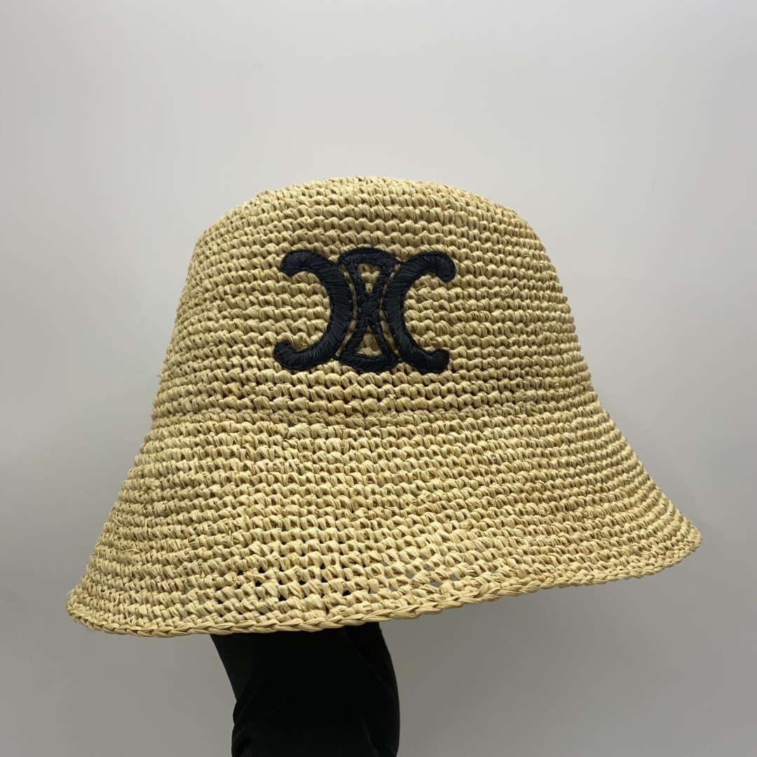 CELINE 2AUP7517Q NATURAL/BLACK TRIOMPHE IN RAFFIA M# BUCKET