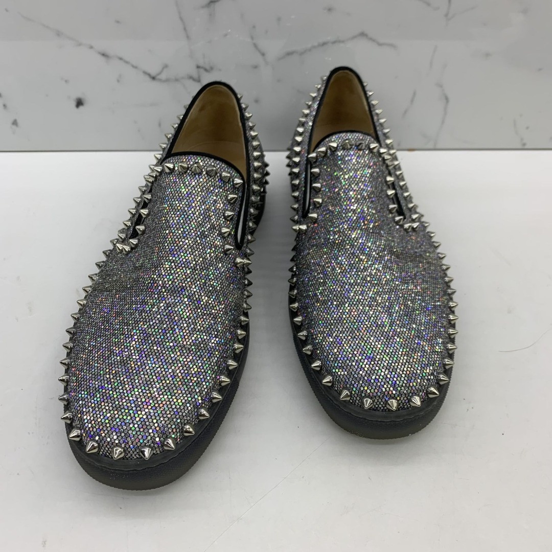 CHRISTIAN LOUBOUTIN SLIP ONS STUDDED GLITTER SIZE 40 LOAFERS 247018429 WE