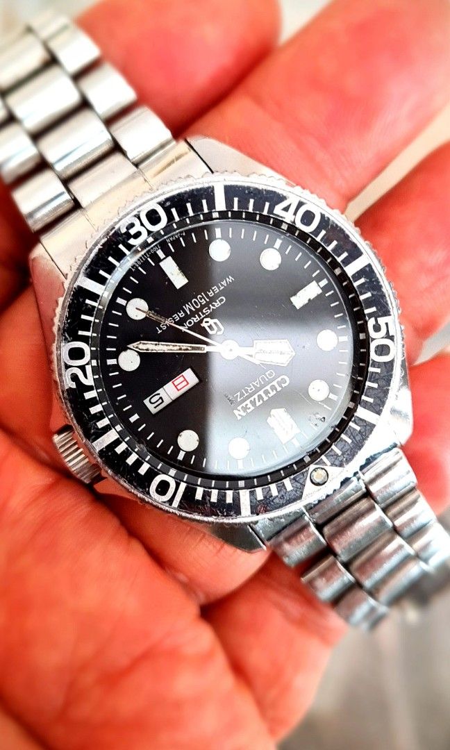 Citizen Crystron SUPER DIVER Rare Vintage Kanji English Dial 150M Air Divers JDM Made in Japan