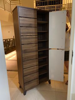5.7 ft ⚪️ Clothes / shoe rack cabinet + FREEBIE wine towel tumbler stand❗️ closet organizer storage shelf Wooden oak walnut color (TALL)
