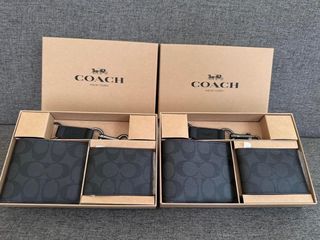 Coach 41346 Mens Bifold Wallet Signature Canvas  3in 1 Shadow Gift Box