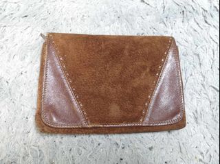 Dark Brown Snap Closure Leather Clutch