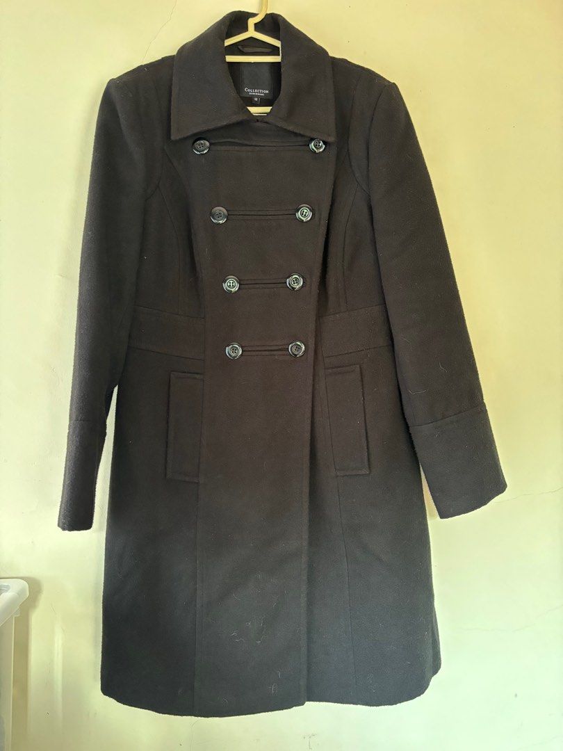 Debenhams Black Double Breasted Coat Trenchcoat Winter Autumn
