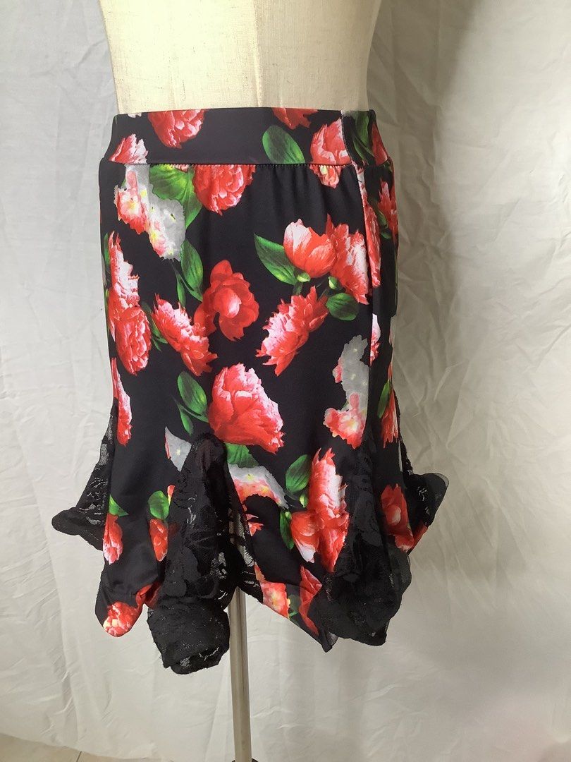 Flower dance skirt with black lace Latin dance or line dance Women s Fashion Bottoms Skirts on Carousell
