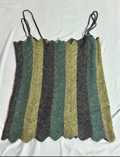 Green Striped Knitted Tank Top