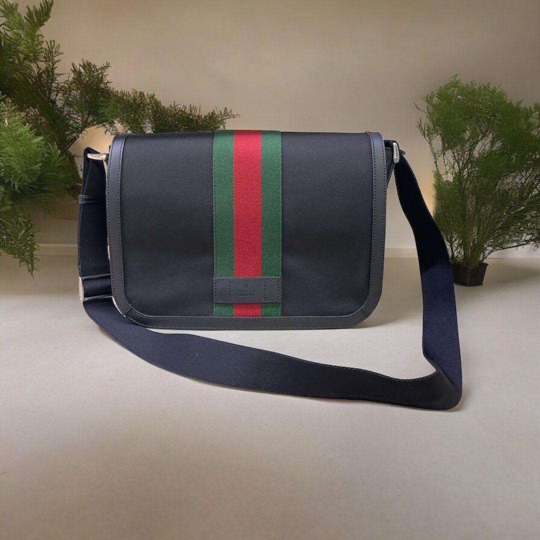 Gucci Techno Canvass Web Stripe Black Messenger Bag 630921 H 21cm L 30cm W 9cm Luxury Bags Wallets on Carousell