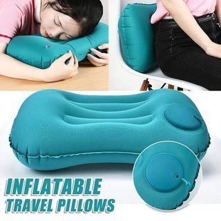 ￼Inflatable Travel Pillow Press Type Inflatable Pillow Multifunction Foldable Portable Home Work Camp