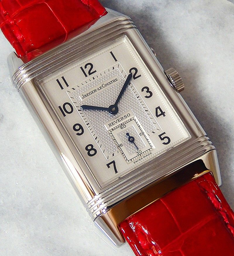 Jaeger LeCoultre Reverso Duo Burgundy Night Day Mechanic Watch 270.840.548B Silver Red Dial SS used