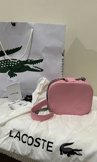 Lacoste top grain leather square shoulder/ crossbody bag (Pink)