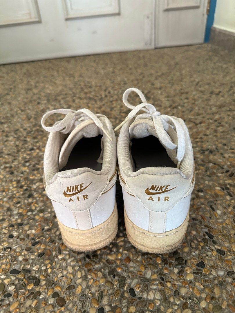 Nike Air Force 1 07 Essential White Gold Tick Luxury Sneakers Footwear on Carousell