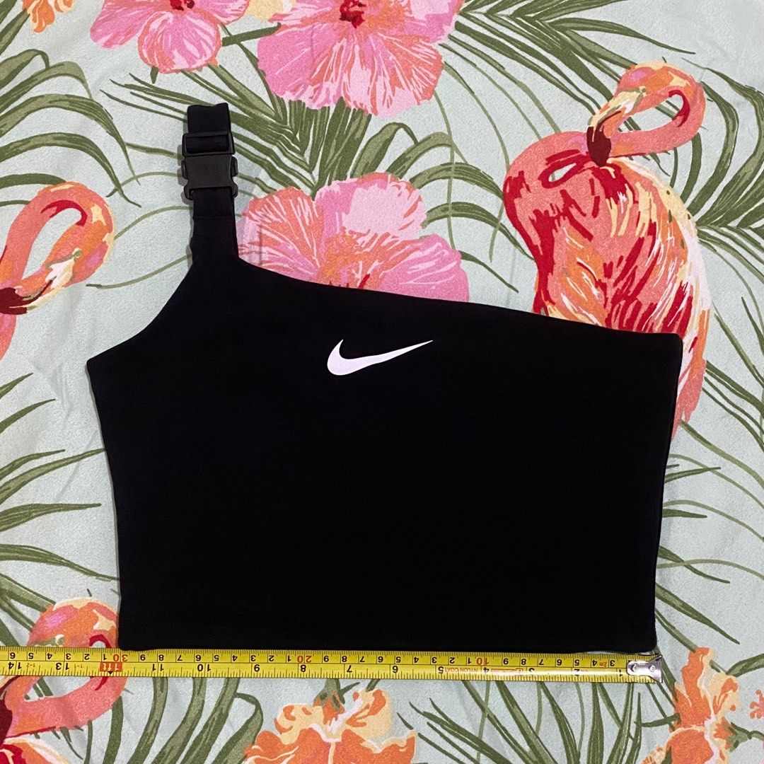 NIKE Women s Black One Shoulder Strap Buckle Cropped Top