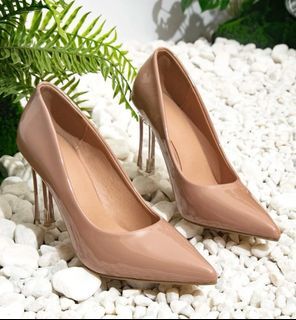 Nude Beige Heels Pointed Glossy Clear Heal