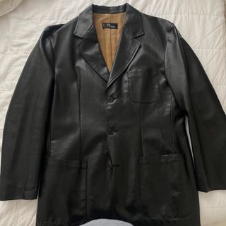 oversized black leather jacket made in italy