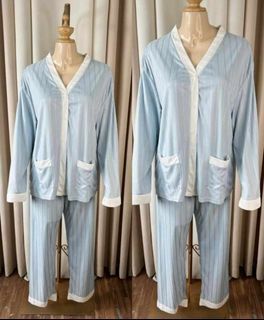 Light Blue Pajama Set Soft Fabric longsleeve