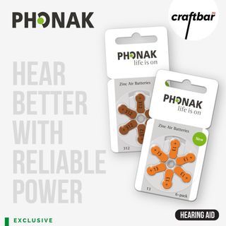 Phonak Zinc Air Hearing Aid Batteries Size 13 and Size 312 (6 Batteries per Pack) | craftbarPH