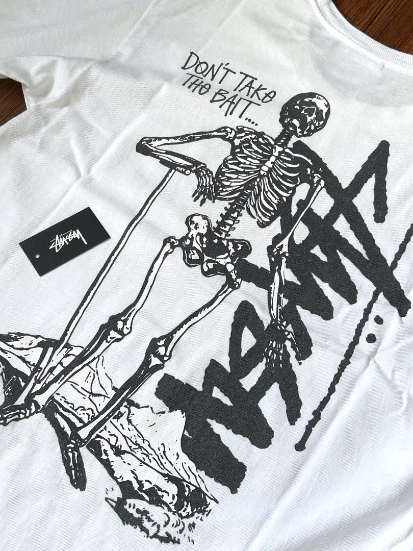 Rare Stussy Don t Take The Bait White FW19 Tee T Shirt Men s Fashion Tops Sets Tshirts Polo Shirts on Carousell