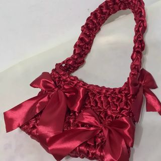 Red Satin Ribbon Crochet Bag