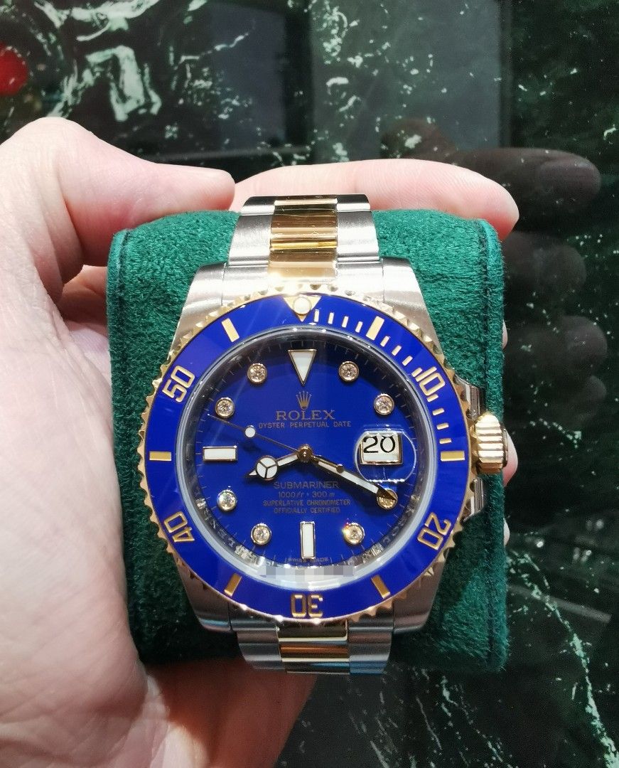 Rolex Submariner 40 half gold blue serti diamond 116613lb