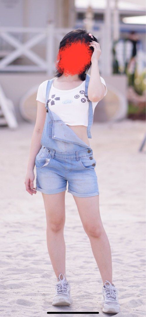 Romper Jumpsuit Baju Kodok Jeans, Fesyen Wanita, Pakaian