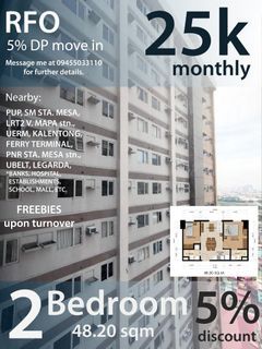 RUSH SALE!! 2 bedroom rent to own in Sta. Mesa, Manila 25k/mo pet friendly w/ freebies upon turnover!!