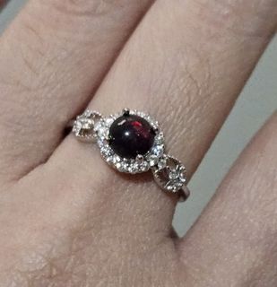 S925 Black Opal Stone Dainty Ring