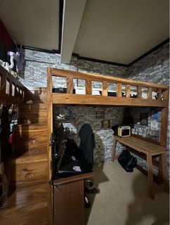 Mahogany Wooden Loft Bed with storage drawers