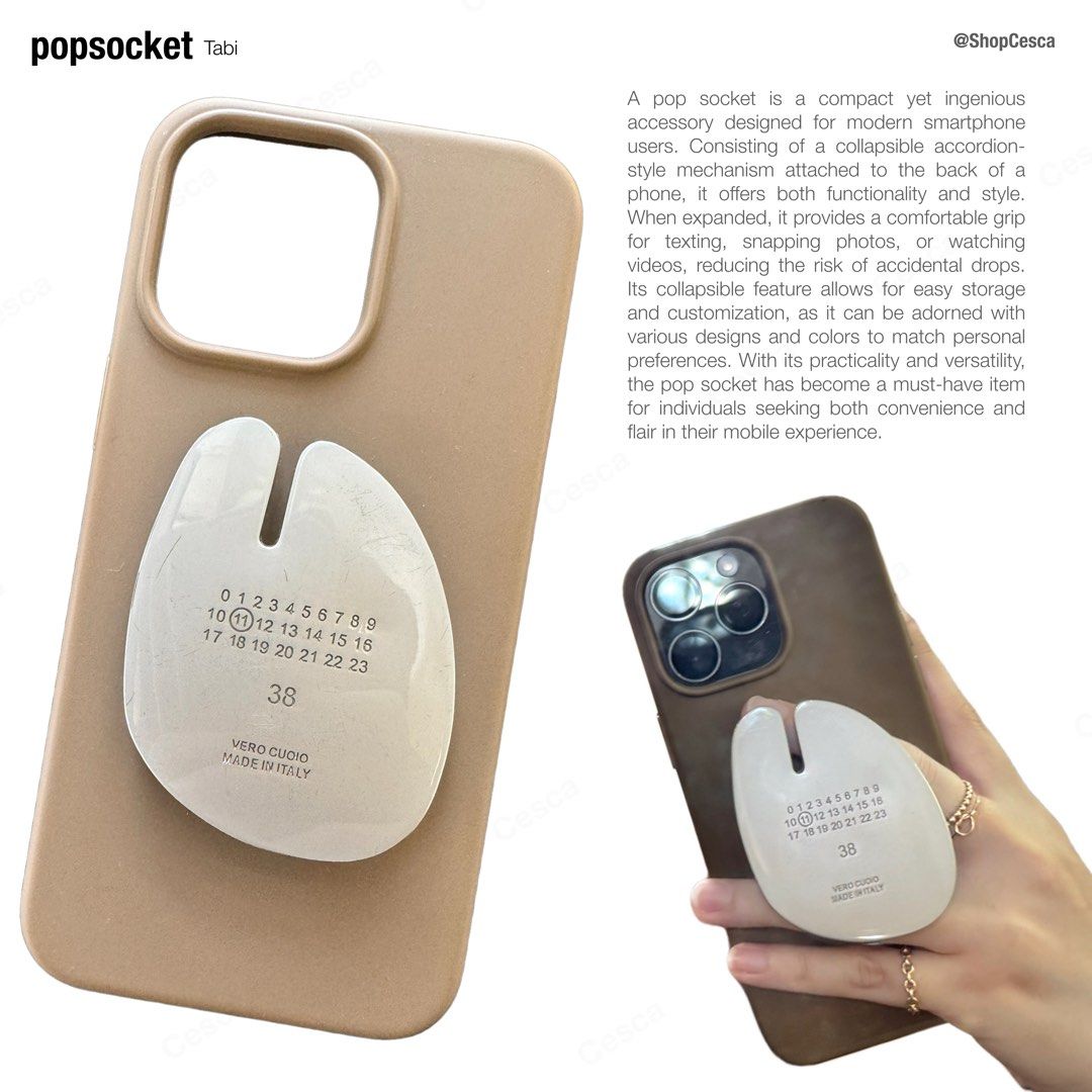 Tabi popsocket metal phone grip (Category: Cases & Sleeves) located in Taguig. Submitted by ShopCesca (Listing ID 1301792807, Image 1). Description: Comes in 2 colors: platinum silver and champagne gold.