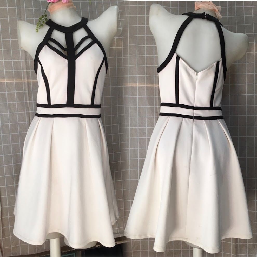 Tobi White Dress Black Cutout Trim Flare Skater Semi-Formal Dress, Women's  Fashion, Dresses & Sets, Dresses on Carousell