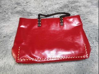 Van Valentino Red Zipper Leather Tote Bag
