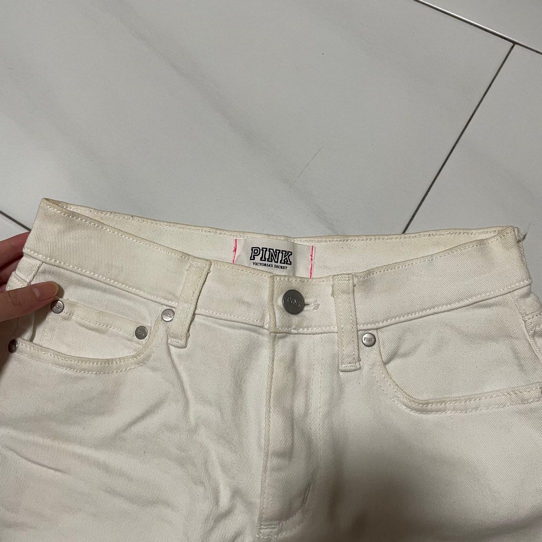 Victoria s secret white high waist denim shorts Women s Fashion Bottoms Shorts on Carousell