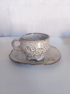 Wabi sabi set of mug and saucer stoneware