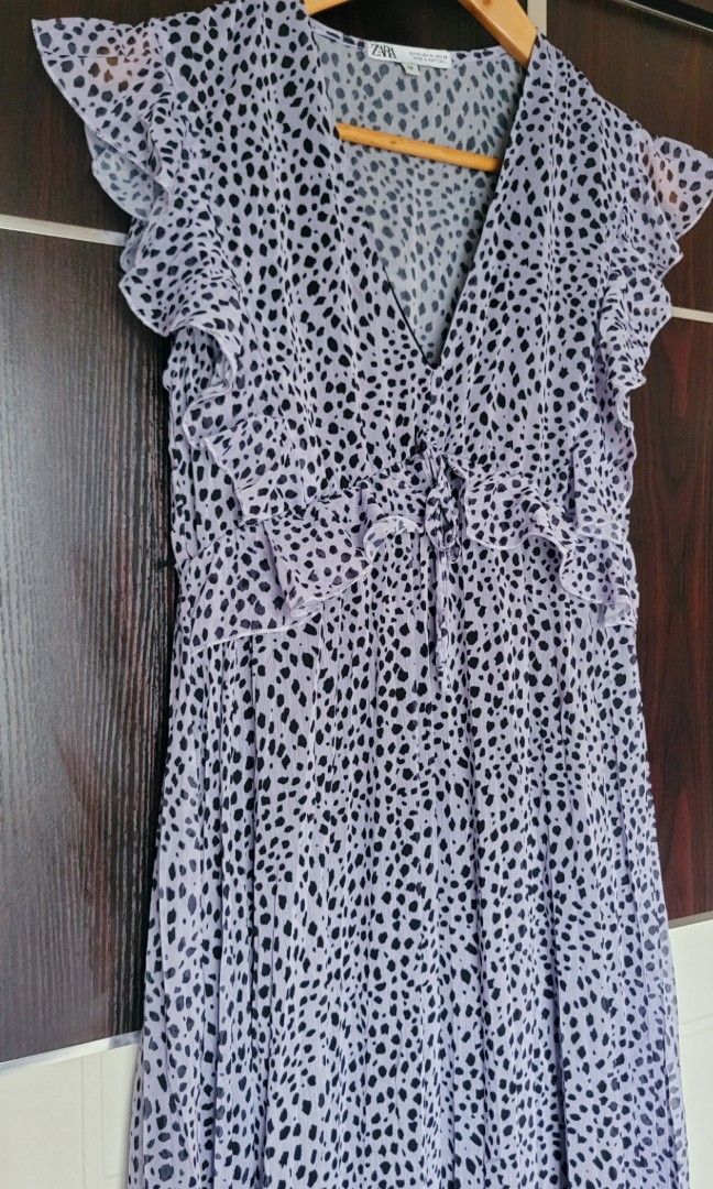 Zara Dalmatian Print Lavender Midi Dress, 女裝, 連身裙& 套裝, 連身 - Main Image