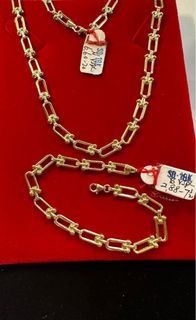 18K Saudi Gold mini hardware necklace and bracelet