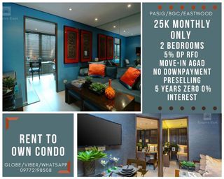 2bedrooms PASIG RENT TO OWN 25k Monthly Condo RENT TO OWN For SALE KASARA MOVEIN 5% DP BGC ARCOVIA EASTWOOD SM MEGAMALL C5