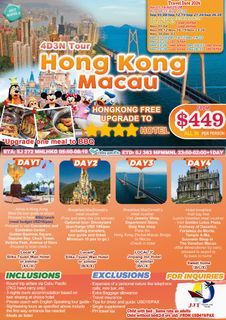 4DAYS 3NIGHTS Hongkong Macau Tour