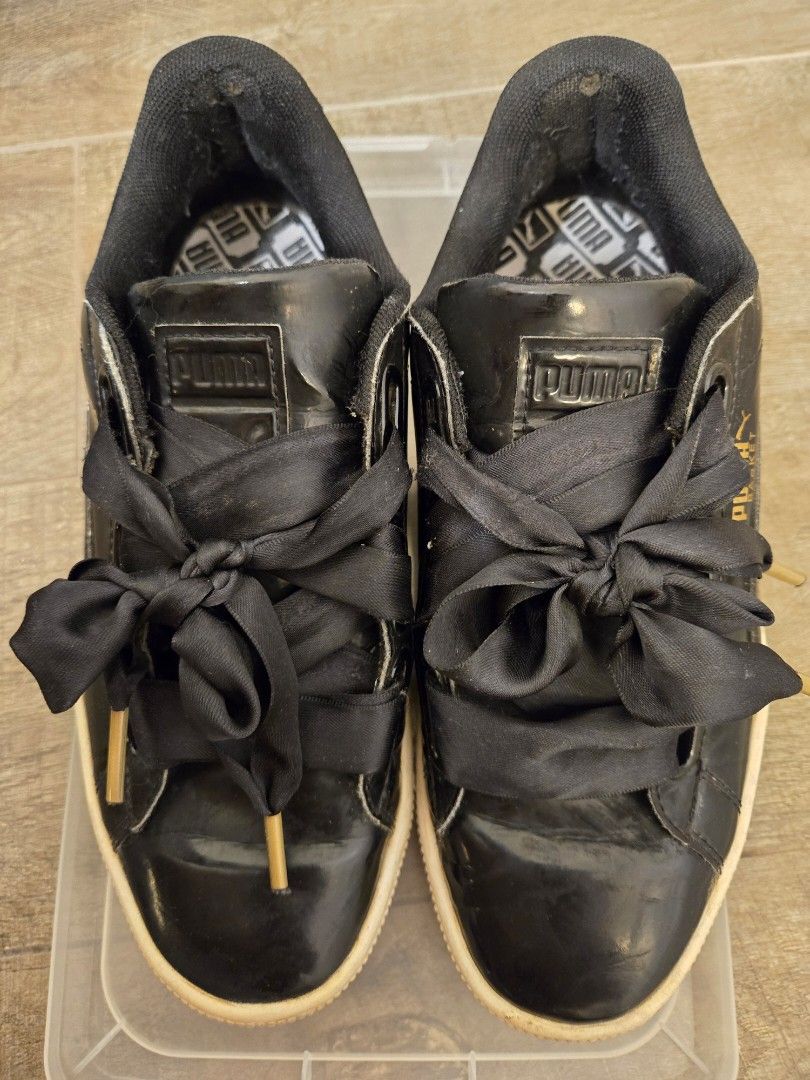 Puma black ribbon sneakers trainers in patented leather Carousell