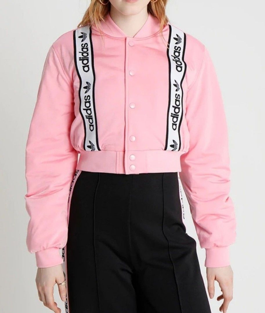 Adidas cropped bomber jacket pink discount