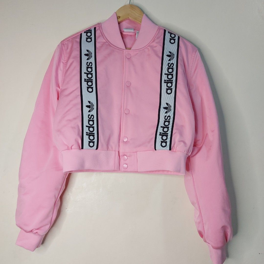 Adidas pink cropped bomber jacket online