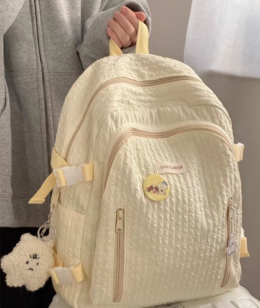 Backpack A4 size cream yellow fabric bag