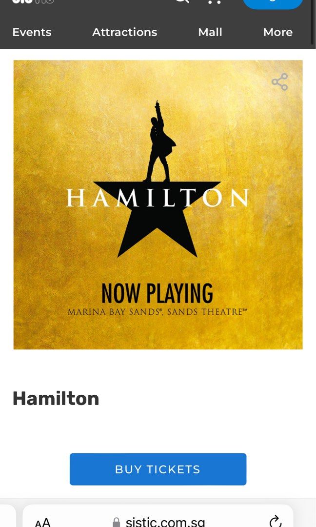 Buying Hamilton tickets 50 per ticket Tickets Vouchers Event Tickets on Carousell