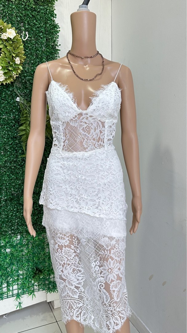 chinese dress ladies Right Moment Lace Overlay Frill Mini Dress White L