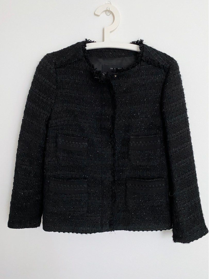 Chanel style Zara black blazer jacket, Women's Fashion, Coats