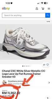 Chanel White Silver Mettalic CC Trainer EUR 36