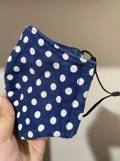 Cloth mask (blue with white polka dots)